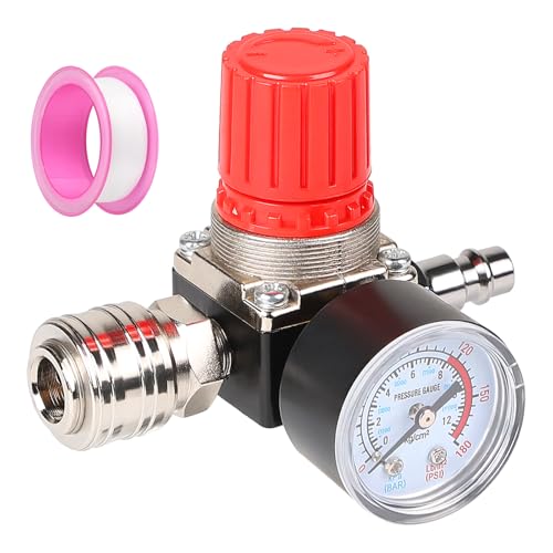 CPROSP Druckminderer Druckluft 1/4" 3 Löcher mit Teflonband und Manometer, Druckregler Kompressor 175 PSI 12 Bar, Druckschaltventil, Druckregler Luftkompressors für Luftverdichter