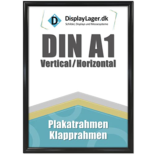 DisplayLager - A1 Schwarz Klapprahmen mit 25mm Aluminium Profil, Entspiegelter Schutzscheibe, Befestigungsmaterial