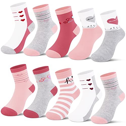 L&K-II 10er Kinder Mädchen Socken aus Baumwolle nach Zufallsprinzip Kleinkind Socken niedliche Muster bunt 2823 31-34