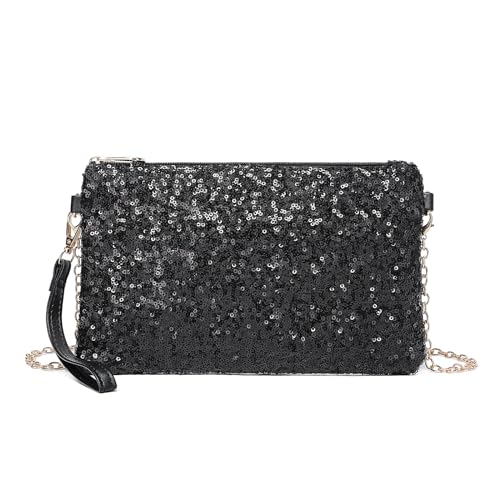 Miss Lulu Damen Fashion Pailletten Tasche Mini Clutch kleine Damen Kettentasche Umhängetasche für Hochzeiten, Dates und verschiedene Anlässe mit goldener Kette