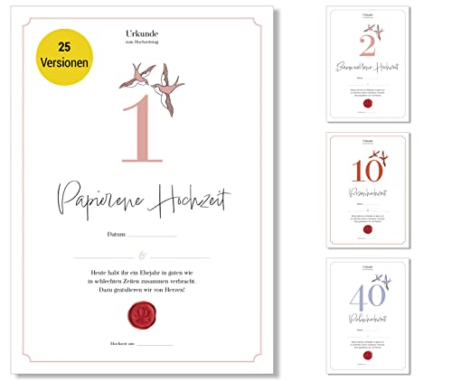 Frank Paperman® | Geschenk zum 1. Hochzeitstag | Ehejubiläum | Papier Hochzeit | Urkunde Hochzeitstag | klassisch | Geschenk zum Hochzeitstag | Vordruck im DIN-A4-Format