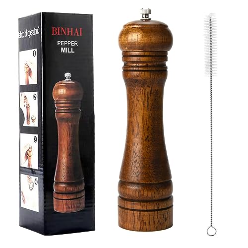 Binhai Pfeffermühle - Holz Mühle Gewürzmühle Salzmühlen Pfeffermühlen Set Mit Verstellbarem Keramikmahlwe Mahlwerk 8 Zoll