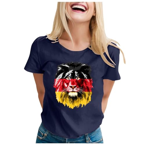 Deutschland Trikot Damen 2024 Deutscher Tshirt Fanartikel Fussball Flagge Shirts Deutschland Shirt Frauen Bequeme Rundhals Kurzarm Sport T Shirt Oberteile Lose Fit Sportshirt Sommer Top