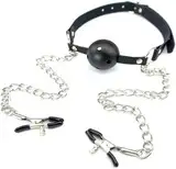 SM-Knebel mit Kette Mundknebel mit Nippelklemmen Verstellbarer Ballknebel Bondage Flirting Game Fetisch Sex Erotik Sexspielzeug Extreme Mundöffnung Knebel
