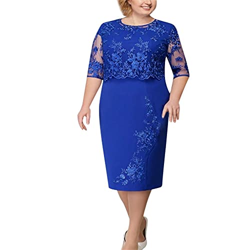 unilarinna Damenmode Spitze Elegantes Kleid in Übergröße Einfarbig Partykleid Maxikleider Basic Cocktailkleid Elastizität Abendkleid Damen Ballkleider Zwei Plus-Size-Paket