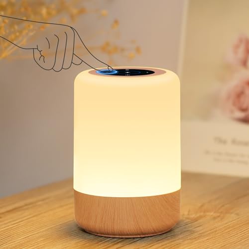 WARMLIO LED Nachttischlampe Touch Dimmbar mit 8 RGB Farben & 4 Modi, Batterie Tischlampe Kabellos mit Timing, Nachtlicht Kinder USB Aufladbar Nachtlampe für deko Schlafzimmer Wohnzimmer Camp (Holz)