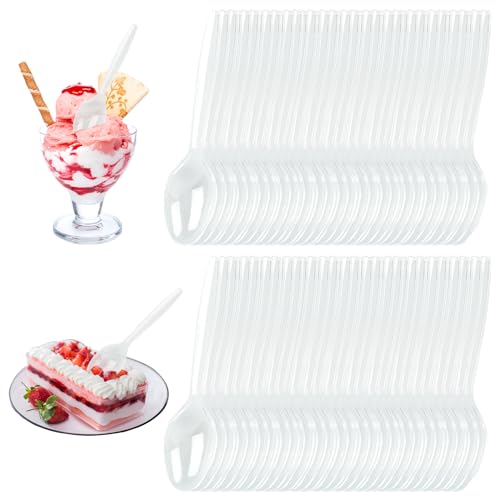 NAIKUDAGE 200 Stück Plastiklöffel, Transparent Plastikbesteck, Plastik Löffel für Suppe, Wiederverwendbar Klein Plastik Löffel für Desserts Kuchen Obst Salate Mousse Eislöffel