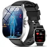 Gesundheitsuhr Smartwatch Damen Herren,2.01”???+???/ΒΙυtzυcker Annehmen/Anruf tätigen ΑpΝOE-ErKEΝΝuΝG 2025 Smart watch Wetter Herzfrequenz Schlaf Fitnessuhr Sportuhr Android iOS (Silver Black)