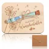 Wunscherfüller, Geldgeschenk zur Taufe, Geldgeschenk Verpackung Holz, Geldgeschenk Holzkarte mit Reagenzglas, Geschenkkarte aus Holz, Originelles Geldgeschenk, Geldverpackung mit Pusteblume