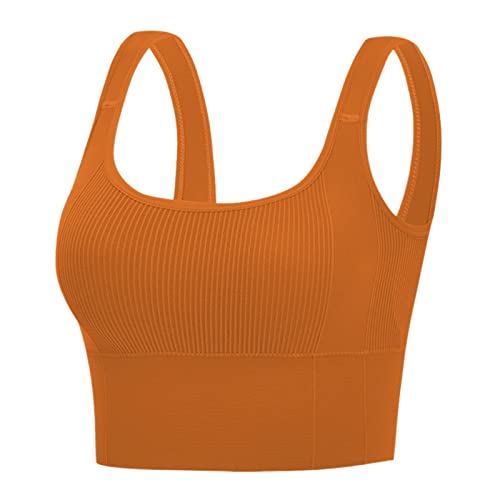 2 x Oberteile für Damen, Übergröße, Baumwolle, sexy Sport-BH-Tops für Top, Fitness, Yoga, weibliches Pad, Sportbekleidung, Tank-Top, Bralette-Top, Mädchen, Camisole, Orange, Einheitsgröße