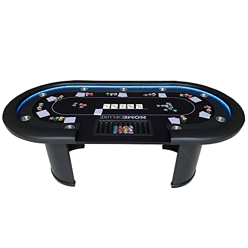 Home Deluxe - Pokertisch FULL HOUSE - mit LED Beleuchtung und Getränkehalter, für bis zu 9 Personen, Maße: 215 x 106 x 78 cm, inklusive Chiptray I Spieltisch Poker Tisch