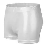 NewL Kinder Mädchen Elastische Taille Glänzend Metallic Ballett Tanz Shorts Hose für Sport Yoga Gymnastik Workout (Weiß, 9-10 Jahre) Tag Größe 140