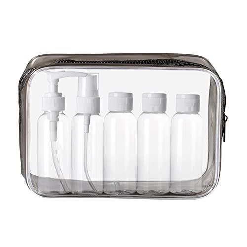 KEYRI Kulturbeutel Transparent Reiseflaschen zum Befüllen 5 Stück Leere Reiseflaschen Set 100ml mit Kulturtasche für Flüssigkeiten Auslaufsicher Reiseset Flaschen für Kosmetik Flugzeug (Schwarz)