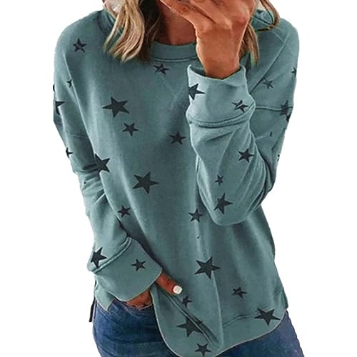 2023 Herbst Und Winter Europäischen Und Amerikanischen Lose Große Größe Lange Ärmeln T-Shirt Stern Druck Pullover Ohrstecker Modeschmuck (BU2, S)