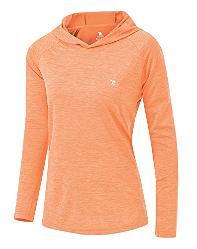 YSENTO Damen Sport Shirt Langarm Laufshirt Leicht Puli Hoodies Sweatshirts Yoga UV Schutz Wandershirt(Hell orange,M)