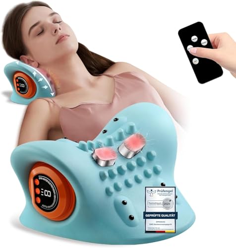EMS Elektrische Nackenmassagegerät Kabellos, Massagegerät Nacken mit Wärme und vibration 3 Modi 6 Einstellbare Frequenzen Entspannungskissen Akupressur für den Nacken