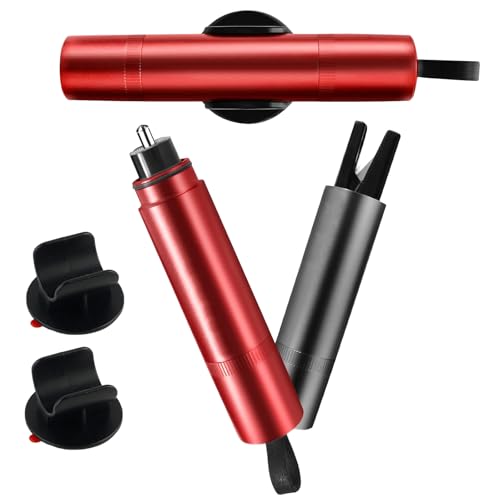 LCUHAVA 2 In 1 Gurtschneider Notfallhammer, 3 STK Nothammer Auto mit Gurtschneider, Auto Sicherheitshammer 1,7 x 9 cm, Sicherheitshammer mit Gurtmesser, für Auto Bus, Emergency Cartool(Schwarz+Rot)
