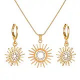 FDEETY Sonnen Schmuck Set Damen Anhänger Halsketten Ohrringe Set Modeaccessoires Geschenk Set Weihnachts Geschenke für Frauen (Gold-3)