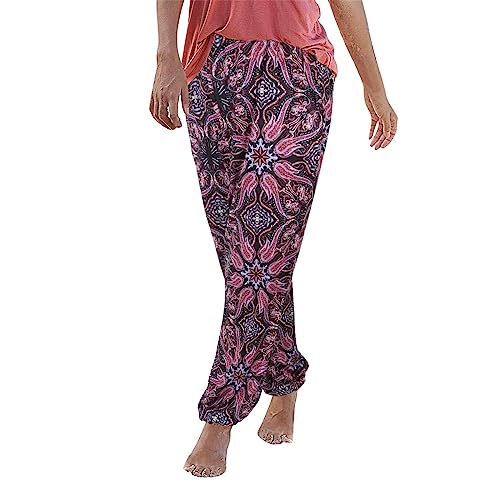 Hosen Damen Lange Haremshose Schlupfhose Boho Strandhose Leicht Freizeithose Loose Blumenmuster Sommerhose Frauen Hose Straight Bein Stoffhose mit Taschen Jogginghose Yogahose