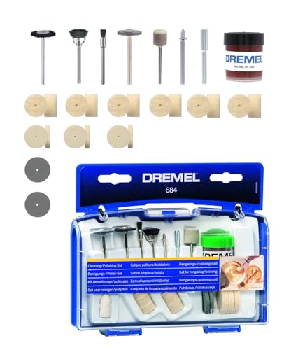 Dremel 684 Polier Zubehören, fur Multifunktionswerkzeug, Set mit 20 Zubehören zum Reinigen und Polieren, 26150684JA, Mehrfarbig