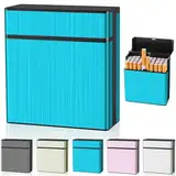 Hengrongshen Zigarettenetui für 40 Zigaretten, Groß Zigarettenetui Metall, Magnetisierte Deckel Zigarettenbox XXL, Zigaretten Box für Damen Herren (Blau)