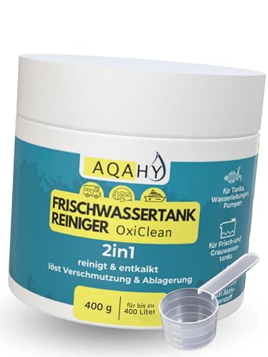 AQAHY Wassertank Reiniger Wohnmobil Oxi Clean - Frischwassertank Reiniger 2in1 reinigt und entkalkt – hochwirksamer Tankreiniger mit Aktivsauerstoff für Tank & Wasserleitung - Made in DE