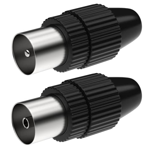Antennenstecker Set Koaxial Stecker & Koax Buchse/Kupplung für Kabelfensehen IEC TV Stecker männlich & weiblich Schwarz DVB-C Radio und DVB-T2 TV Antennen für Koax SAT Antennenkabel BK Anlagen 4K UHD