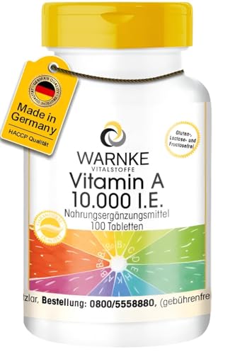 Vitamin A 10.000 I.E - 3000µg Retinol (Retinylacetat) pro Tablette - 100 Tabletten - hochdosiert & vegan | Warnke Vitalstoffe - Deutsche Apothekenqualität