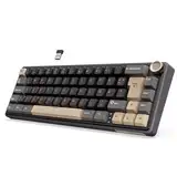 RK ROYAL KLUDGE R65 Mechanische Tastatur Kabellos, 60% Prozent Gaming Tastatur QWERTZ Gasket RGB mit Knopf und PBT Tastenkappen, Bluetooth/2.4G/USB-C QMK/VIA, Hot Swap Linearer Creamy Switches