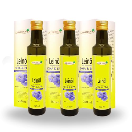 Adrisan Leinöl mit DHA EPA - 3er Pack (3x 250 ml) - Omega 3 Öl - Nahrungsergänzungsmittel