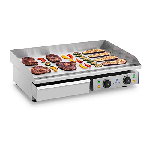 Royal Catering RCEG-75 Elektro-Grillplatte 2 x 2.200 W 72,5 cm breit Spritzschutz Grillplatte Griddleplatte Bräter Bratplatte Griddle Elektrogrill