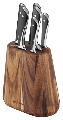 Jamie Oliver by Tefal K267S7 7-teiliger Messerblock | 6 Küchenmesser + Holz | hohe Schneideleistung | unverwechselbares Design | widerstandsfähige und langlebige Klingen | Braun/Schwarz