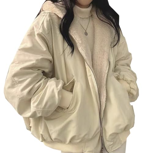 Women'S Solid Colour Polokragen Jacke Zip Winter Lose Kapuze Mit Taschen Tops