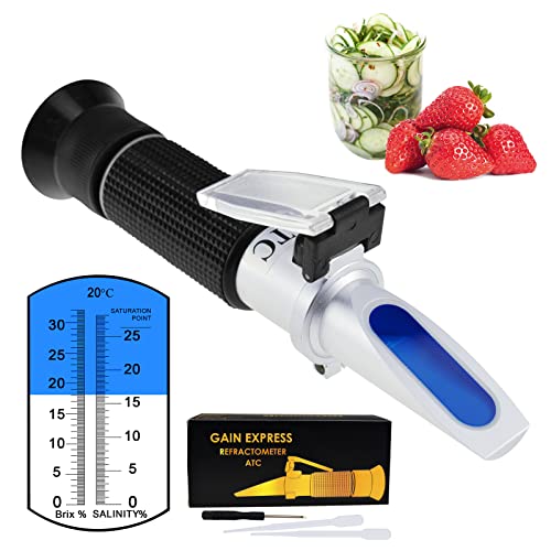GAIN EXPRESS 2-in-1 Brix Salzgehalt Refraktometer Dual Scale 0-32% Brix & 0-28% Salzgehalt mit ATC Natriumchlorid in Lebensmittel Salz Meerwasser Sole Bier Früchte Schneidflüssigkeit