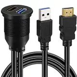 USB 3.0 & HDMI zu HDMI + USB3.0 AUX Extension Dash Panel Wasserdichte Auto Unterputzkabel für Auto Boot und Motorrad - 1m