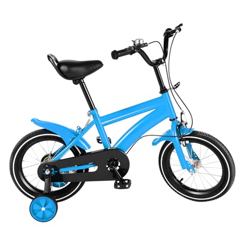 14 Zoll Kinderfahrrad mit Stützrädern Fahrrad,Jungen Mädchen Kinder Fahrrad für ab 3-6 Jahre Fahrräder Kinderrad Ausbildungsfahrzeuge,56 cm auf 67 cm Höhe Einstellen (Blau)