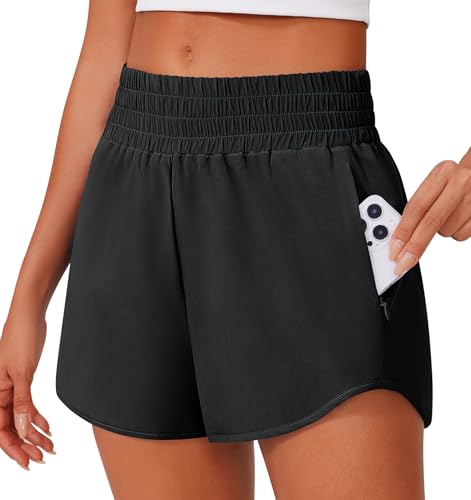 PINSPARK Damen Sporthose Kurz Jogginghose Frühling Sport Shorts Trainingshose High Waist Athletik Kurze Hose Leicht Laufen Gym Bermuda Shorts Schwarz m