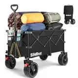 SLIDBEAT XXL Bollerwagen Faltbarer mit Große Räder All Terrain 330L 150KG Faltbar Bollerwagen Klappbar aus Vier Richtungen Bollerwagen Für Strand Garten Camping Shopping