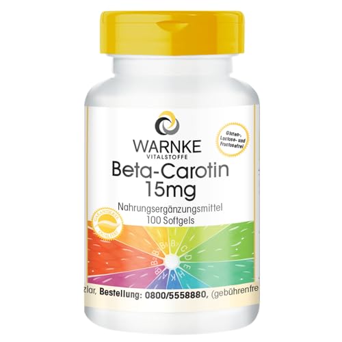 Beta Carotin 15mg - 100 Softgels für 100 Tage, Carotinoid, Provitamin A | Warnke Vitalstoffe - Deutsche Apothekenqualität