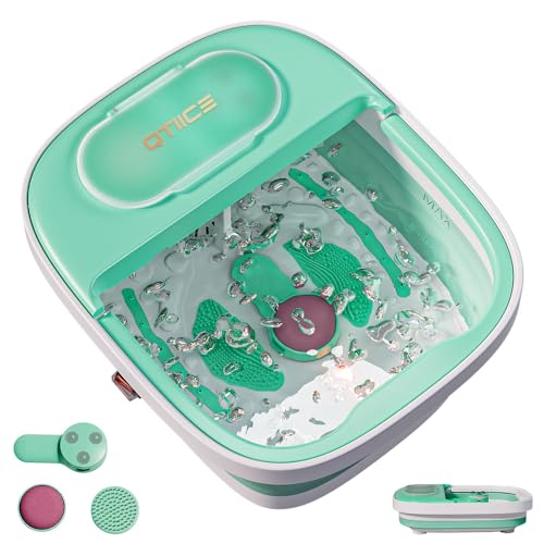Qtiice Zusammenklappbares Fussbad mit Massagefunktion mit Heizung, Blasenfunktion, Vibration, Rotlicht und Fußbad mit 3 Pediküre-Aufsätzen zur Pflege Ihrer Füße (Grün)