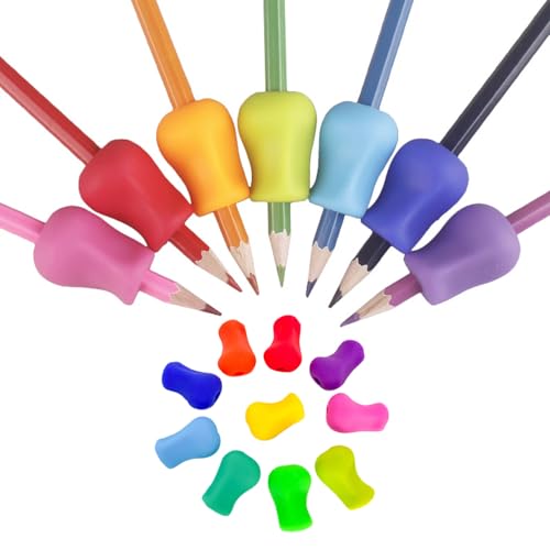 Dreamil Schreibhilfe für Kinder Bleistifthalter Handschrift 10er-Pack Stifthaltung Hilfe aus Silikon, Stiftgriff, geeignet für Links- oder Rechtshänder (10 Farben)