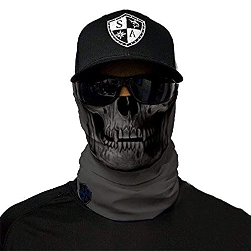 SA Fishing Face Shield Halstuch - viele verschiedene Designs - Multifunktionstuch Schutzmaske Totenkopf Schal Gesichtsmaske Sturmhaube Bandana Ski Motorrad - Grey Skull