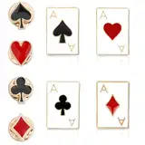 8 Stück Brosche-Set, Kleid Brosche, Poker-Brosche, Kartenspielen Abzeichen Karte Kragen Pins, Hearts Spaten Revers Pin, für Männer, Frauen, Tücher, Revers