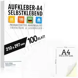 100 selbstklebende DIN A4 Etiketten Aufkleber, 210x297 mm, universell bedruckbar, matte weiße Oberfläche, kompatibel mit Inkjet- und Laserdruckern, Sticker für viele Anwendungen - AUS DEUTSCHLAND