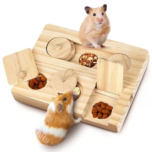 DAWRIS Meerschweinchen Spielzeug, Hamster Spielzeug aus Holz 6 In 1 Kleintierspielzeug Holzspielzeug Zur Futtersuche Futtersuchspielzeug für Hamster Chinchillas Rennmäuse Zwerghamster