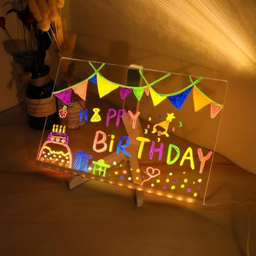 Led Note Board with Colors, 2025 Neu LED Notiztafel mit Farben, Acryl Notiztafel mit 7 Farben Stift - Mit Verstellbarem Ständer, Transparente Leuchtende LED Schreibtafel Abwischbar (15 * 15cm)