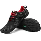 SAGUARO Vitality IV - Barfußschuhe Herren Barfussschuhe Damen Zehenschuhe Barfuß Fitnessschuhe Leicht Straßenlaufschuhe Minimalschuhe Barefoot Shoes Schwarz Rot,Gr.43