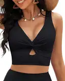 Roskiky Bikini Oberteil Damen Badeanzug Damen Schwarz Tankini Oberteil Damen Bikinioberteile Für Damen Badetop Schwarz XL