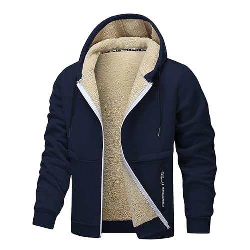 XCXC Winterjacke Herren Gefütterte Jacke mit Kapuze Männer Einfarbiges Mantel mit Reißverschluss Herren Winddicht Outdoorjacke Wärmend Jacke Mantel Wintermantel