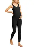 Maacie Mutterschaft Jumpsuits für Frauen Schwangerschaft Körper Anzug Vier-Wege-Stretch Jumpsuit Schwarz L